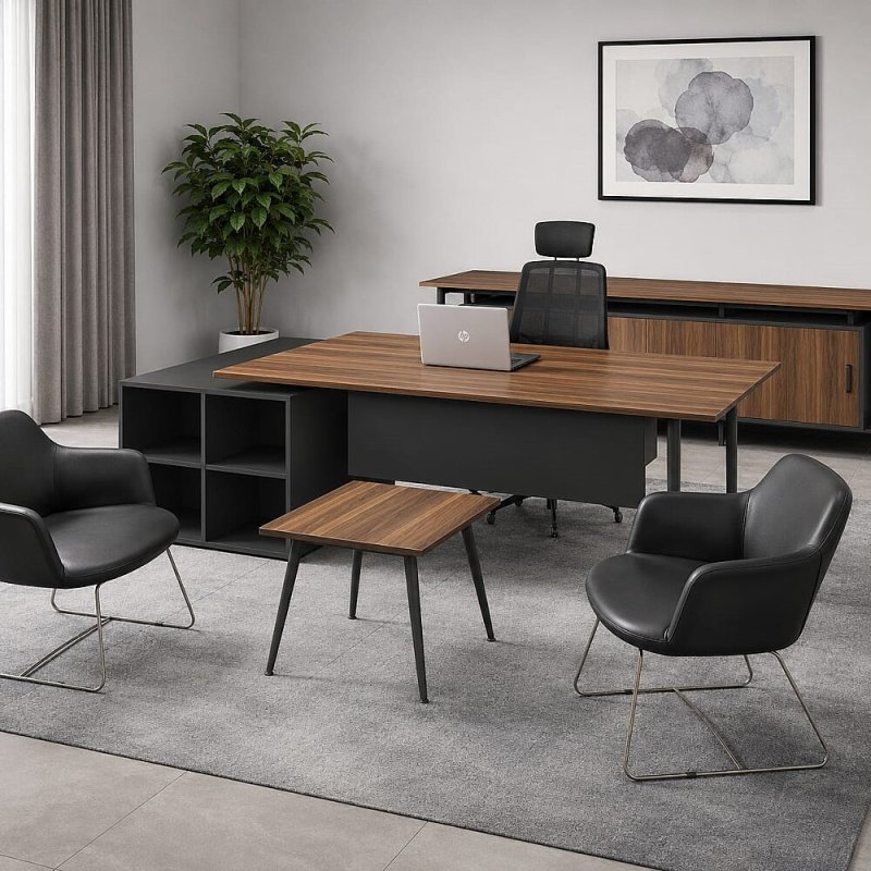 ATOM MARBELLA MDF YÖNETİCİ OFİS TAKIMI ANTRASİT CEVİZ